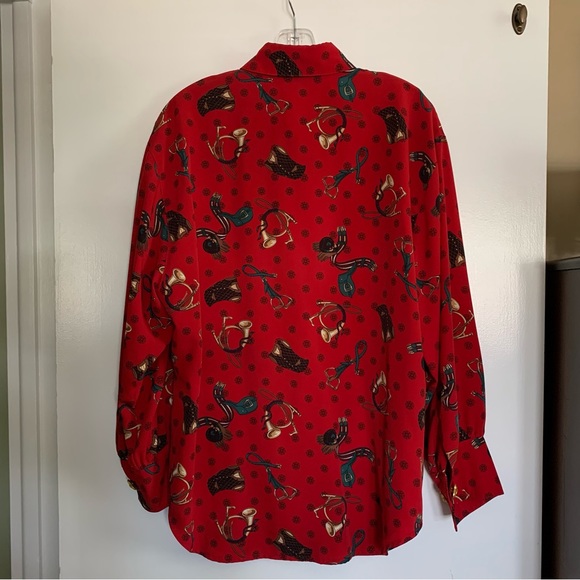 Chaus Vintage Blouse, Size 10, Red,  Fox Hunt, Equestrian Theme, Western Wear - Picture 3 of 16